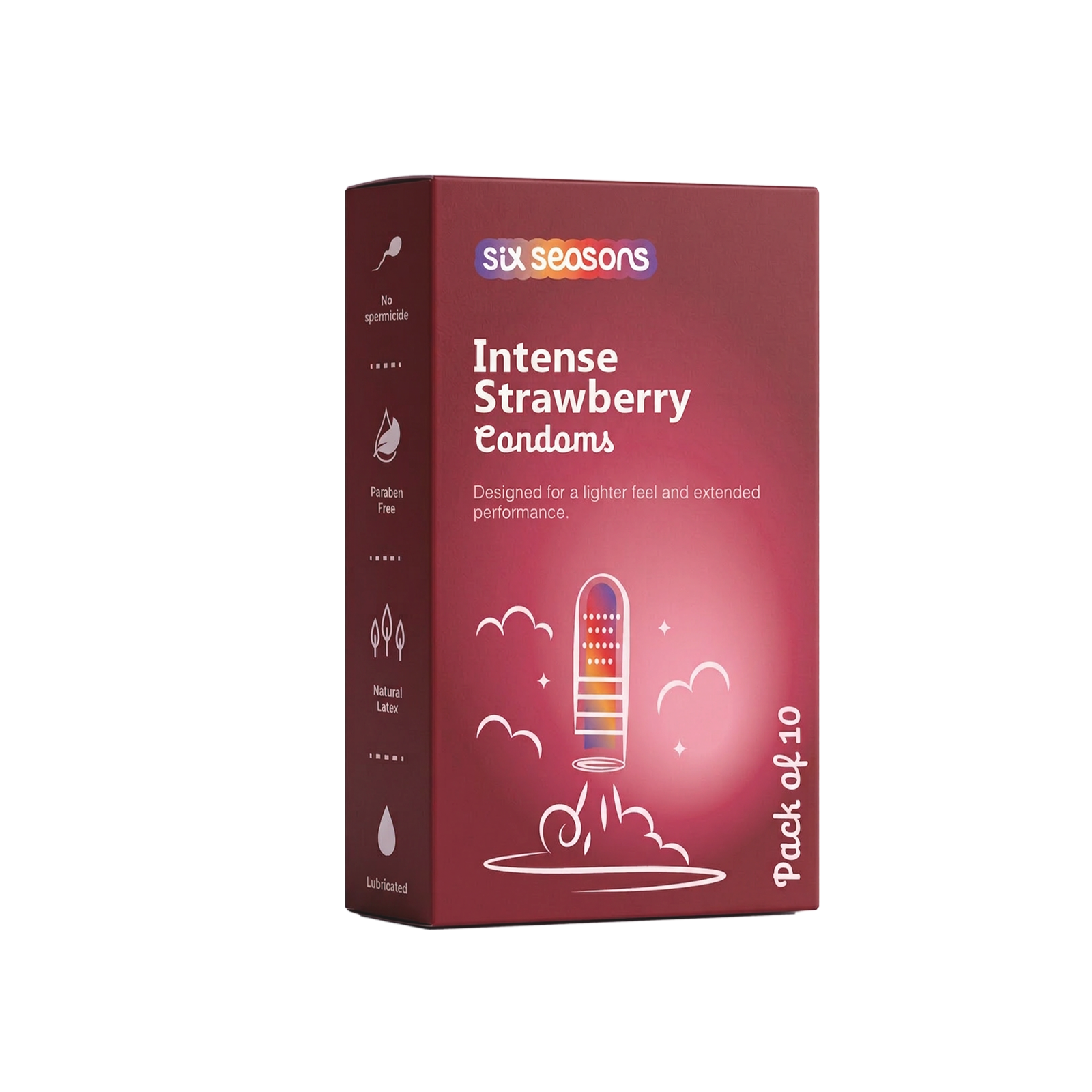 Intense Strawberry Ribbed & Dotted, Long Lasting Condoms with Benzocaine 4.5%
