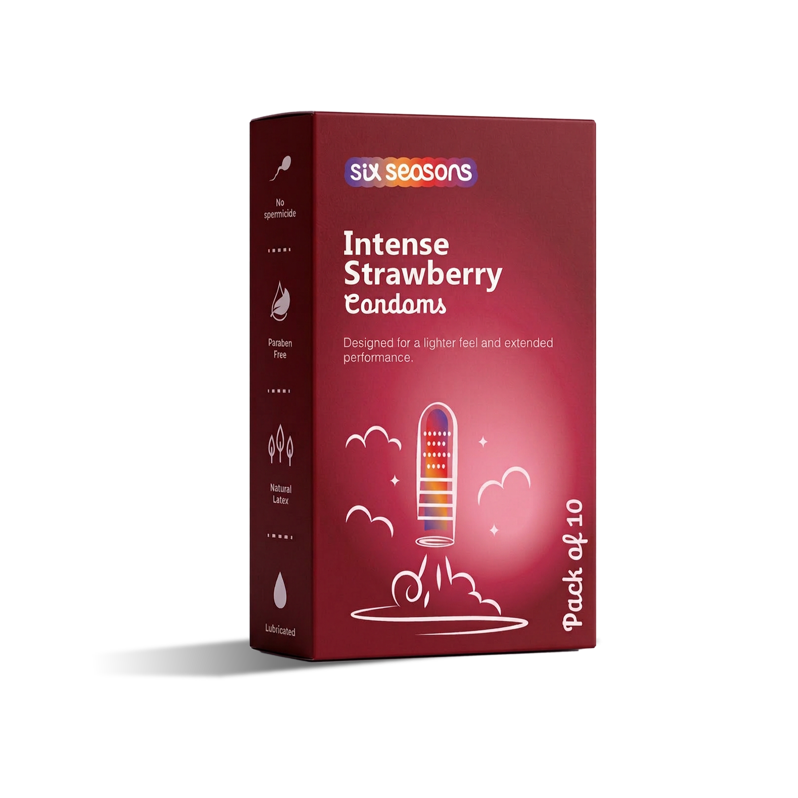 Intense Strawberry Ribbed & Dotted, Long Lasting Condoms with Benzocaine 4.5%