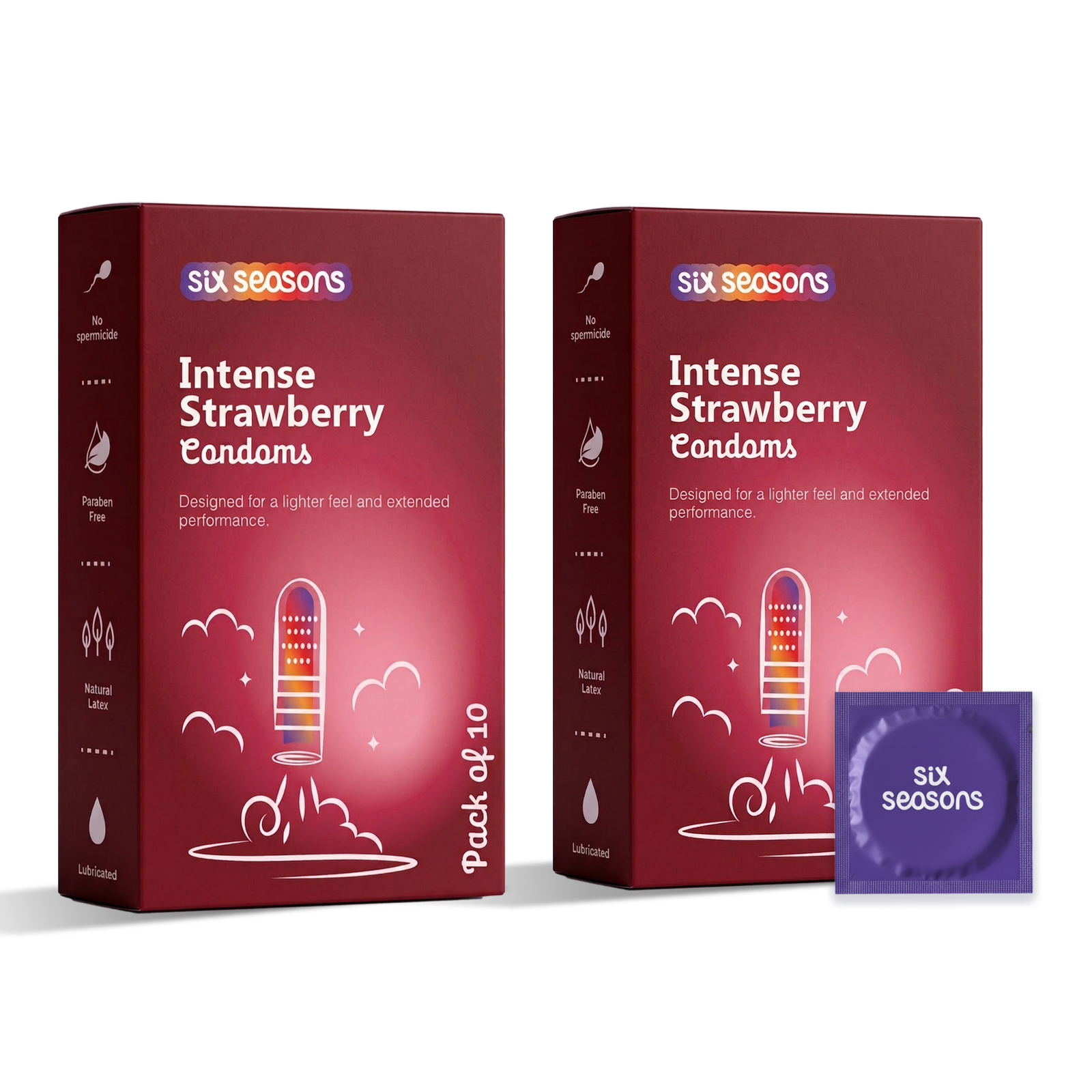 Intense Strawberry Ribbed & Dotted, Long Lasting Condoms with Benzocaine 4.5%
